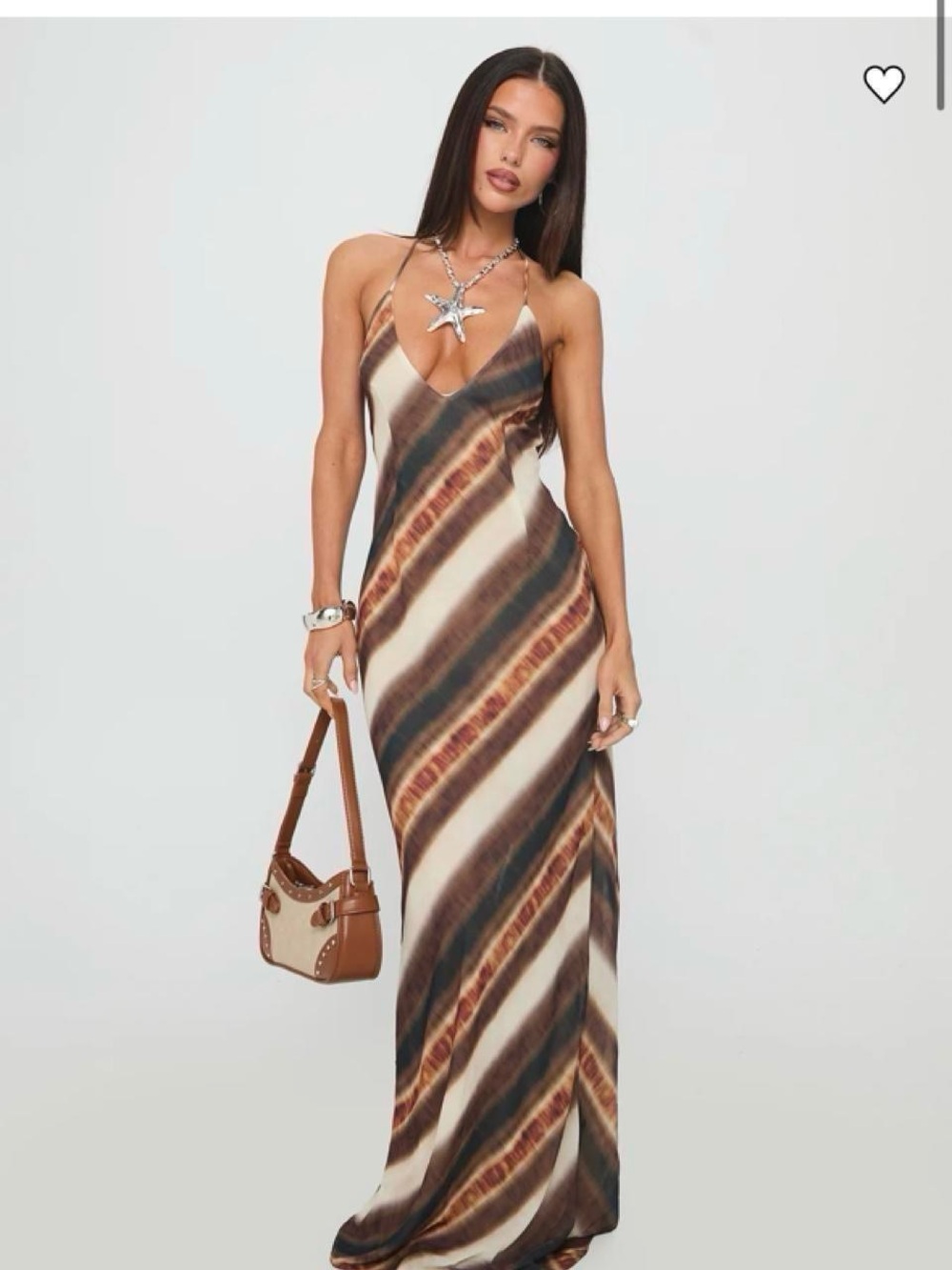 Princess Polly Diagonal-Stripe Backless Maxi Dress in Brown and Cream